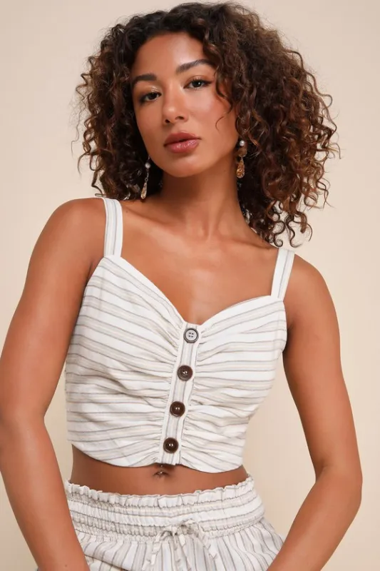 Endless Leisure Beige Multi Striped Cropped Sleeveless Top sold by Lulus