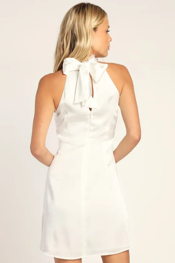 Infinite Admiration White Satin Halter Mini Dress sold by Lulus product image thumbnail 4