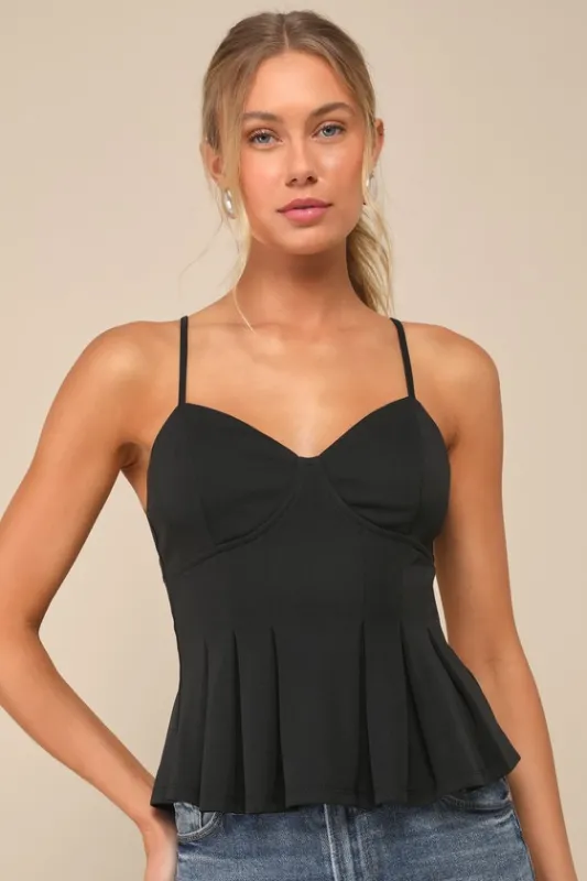 Live To Impress Black Sleeveless Bustier Peplum Top sold by Lulus