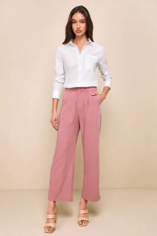 Posh Mindset Mauve High-Waisted Wide-Leg Trouser Pants sold by Lulus