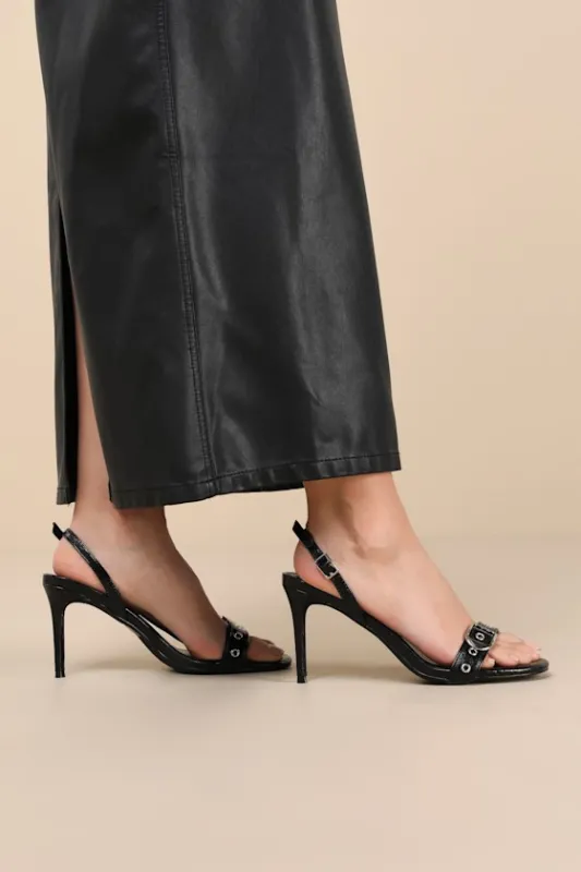 Cleore Black Slingback Buckle High Heel Sandals sold by Lulus
