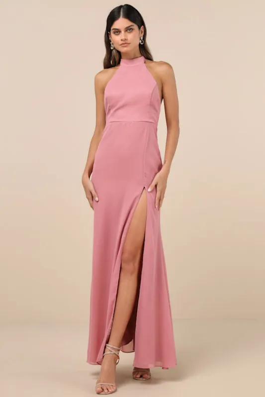 Captured Your Heart Dusty Rose Halter Maxi Dress sold by Lulus