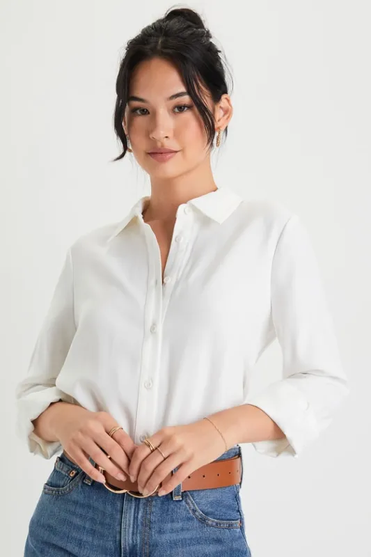 Totally Polished Ivory Long Sleeve Button-Up Top sold by Lulus