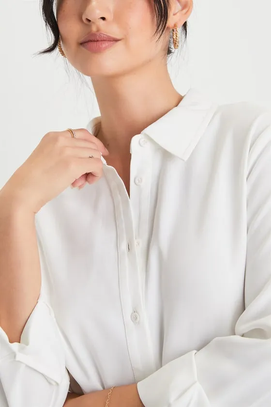 Totally Polished Ivory Long Sleeve Button-Up Top sold by Lulus product image thumbnail 4