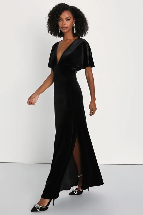 Mystical Charm Black Velvet Flutter Sleeve Maxi Dress sold by Lulus product image thumbnail 3