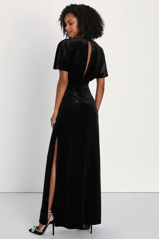 Mystical Charm Black Velvet Flutter Sleeve Maxi Dress sold by Lulus product image thumbnail 4