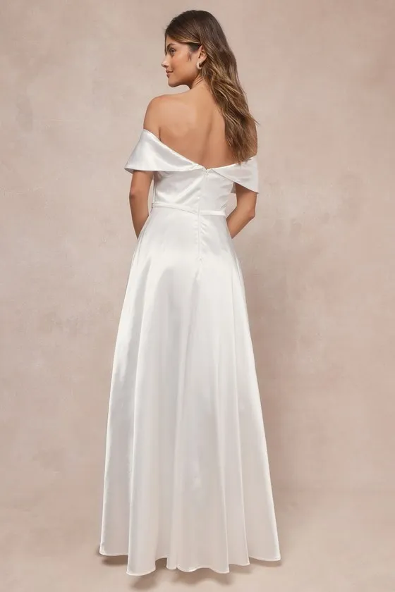 Greatest Hits White Satin Off-the-Shoulder Maxi Dress sold by Lulus product image thumbnail 2