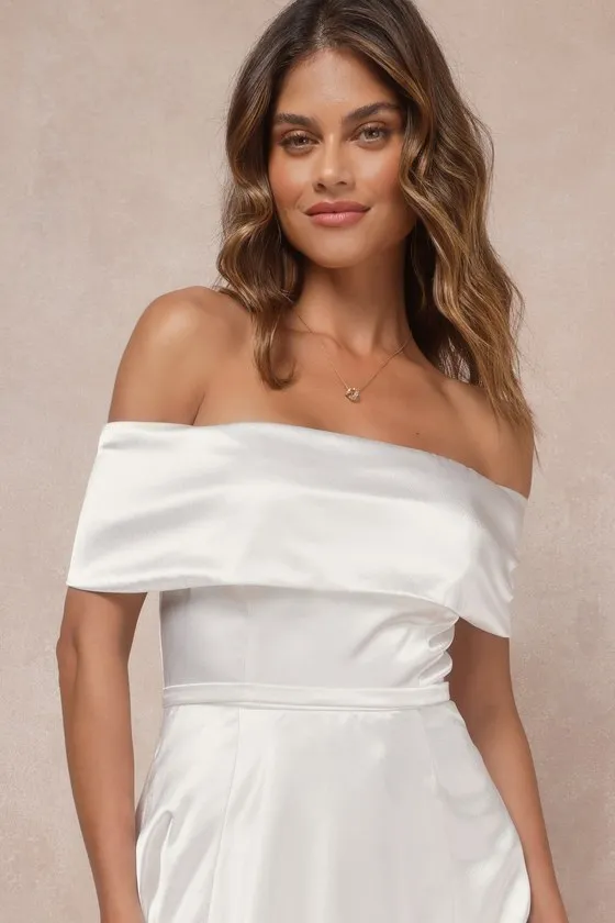Greatest Hits White Satin Off-the-Shoulder Maxi Dress sold by Lulus product image thumbnail 4