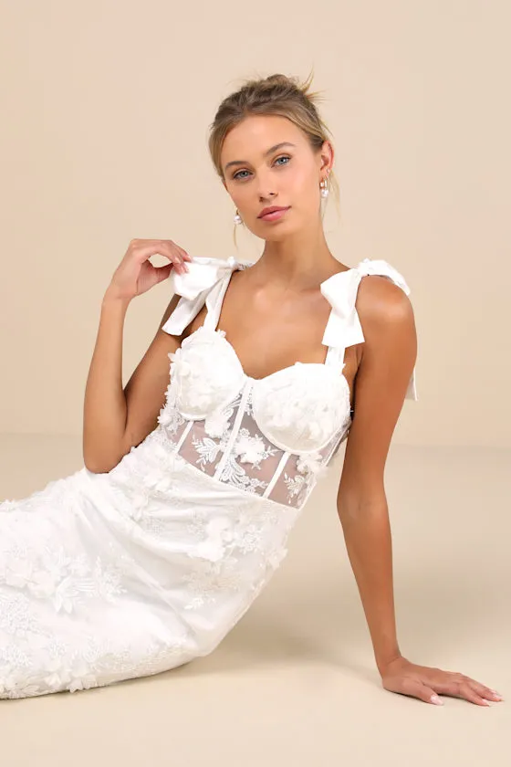 Exquisite Charisma White 3D Floral Bustier Tie-Strap Midi Dress sold by Lulus product image thumbnail 4