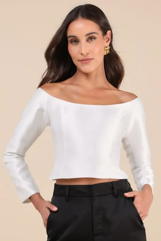 Whimsically Alluring White Off-the-Shoulder Crop Top sold by Lulus