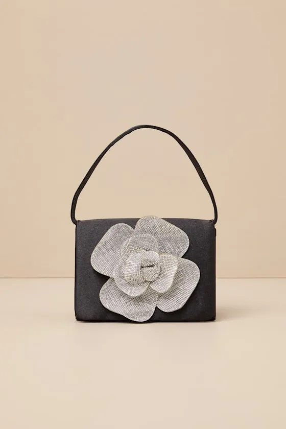 Gwenda Black Satin Rhinestone Flower Mini Handbag sold by Lulus product image thumbnail 2