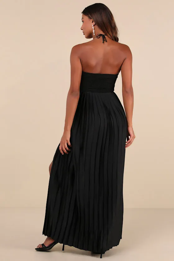 Certainly Poised Black Lace Halter Bustier Maxi Dress sold by Lulus product image thumbnail 2