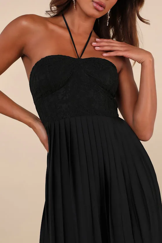 Certainly Poised Black Lace Halter Bustier Maxi Dress sold by Lulus product image thumbnail 3