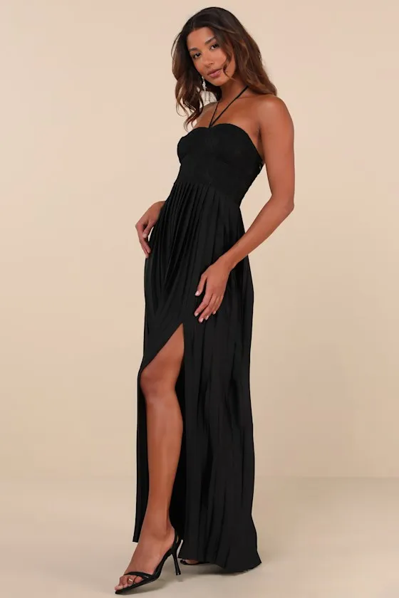 Certainly Poised Black Lace Halter Bustier Maxi Dress sold by Lulus product image thumbnail 4