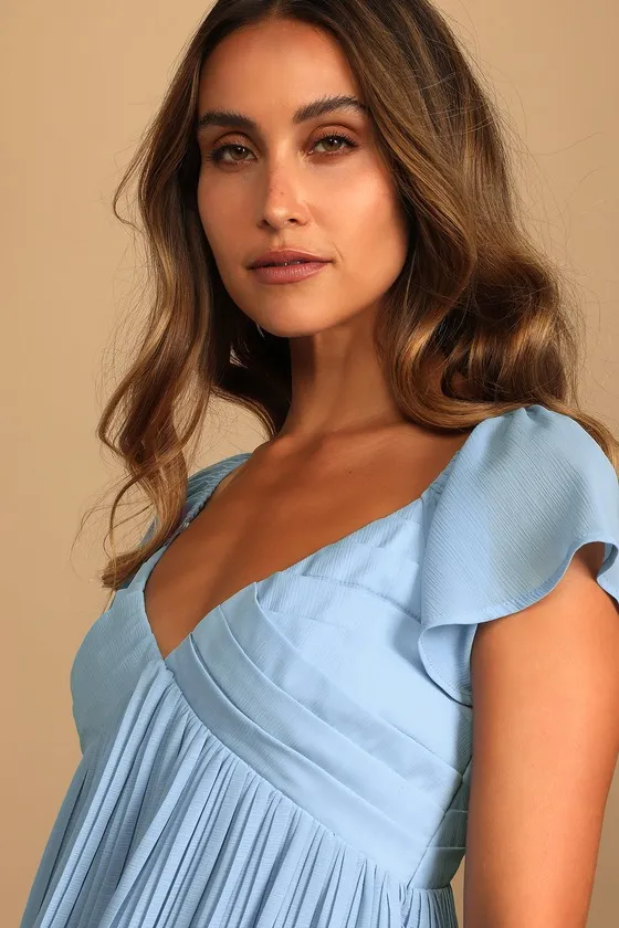 Amalfi Coast Light Blue Pleated Flutter Sleeve Mini Dress sold by Lulus product image thumbnail 3