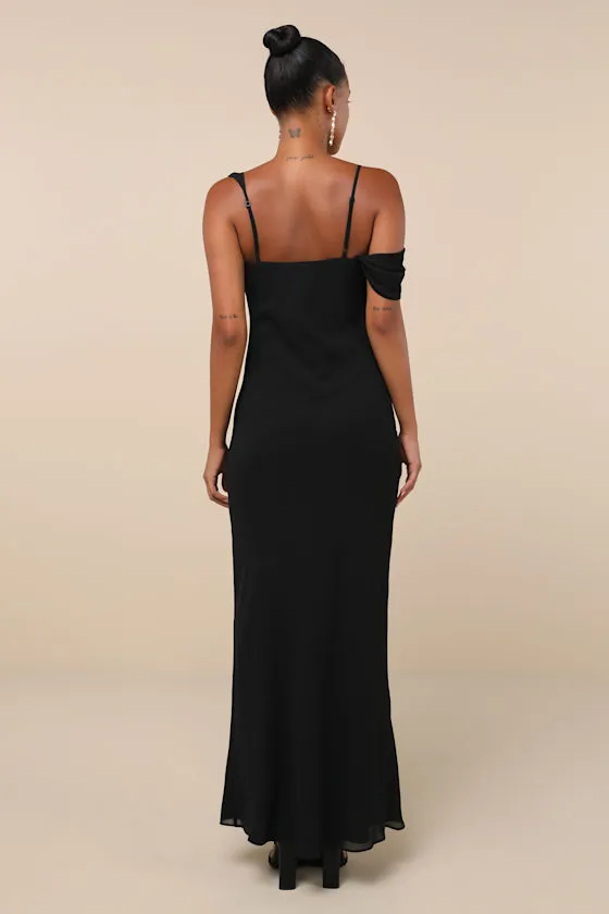 Exemplary Impression Black Asymmetrical Cowl Maxi Dress sold by Lulus product image thumbnail 2