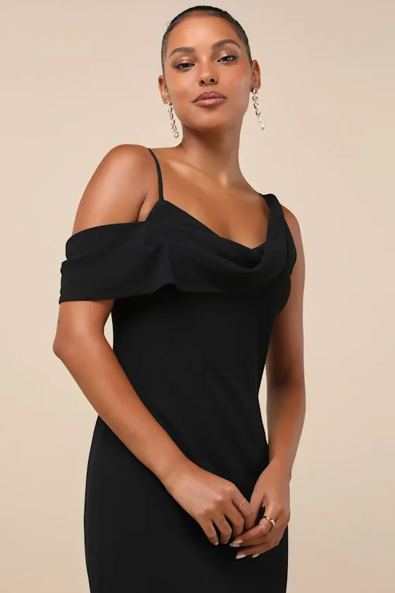 Exemplary Impression Black Asymmetrical Cowl Maxi Dress sold by Lulus product image thumbnail 3