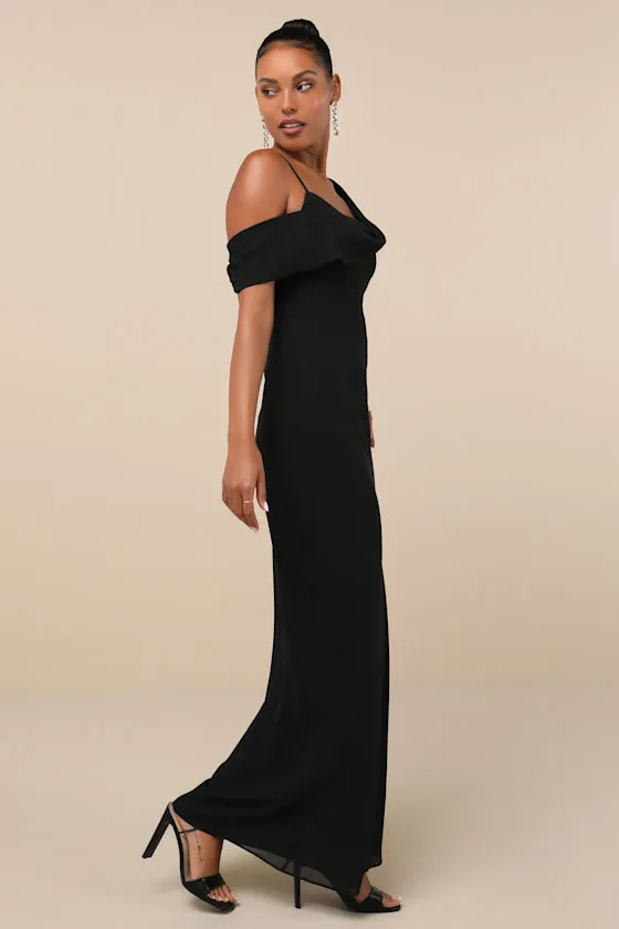 Exemplary Impression Black Asymmetrical Cowl Maxi Dress sold by Lulus product image thumbnail 4