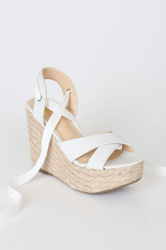 Esme White Lace-Up Espadrille Wedges sold by Lulus product image thumbnail 4