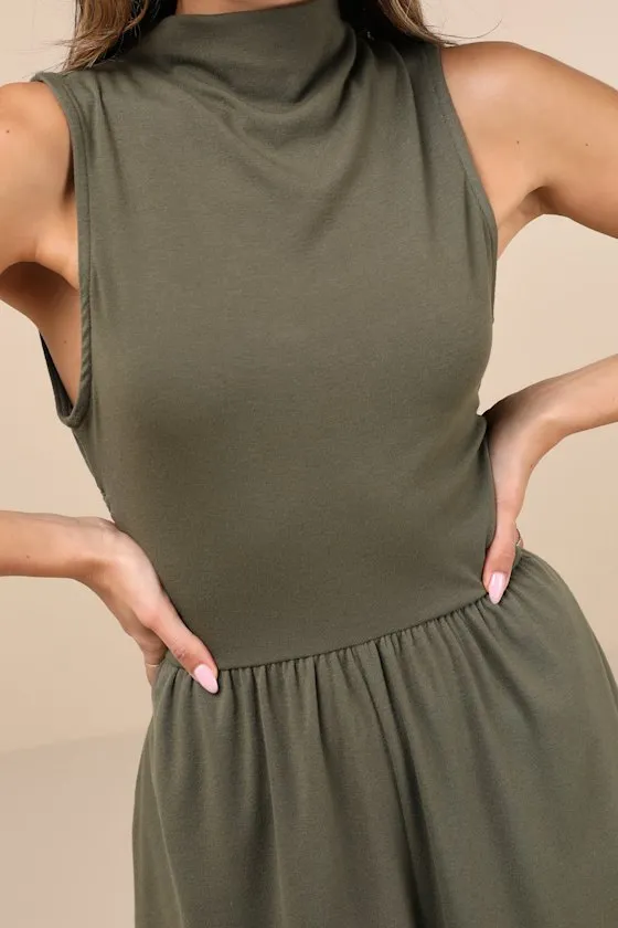 Perfectly Easygoing Olive Green Funnel Neck Cutout Lounge Romper sold by Lulus product image thumbnail 4