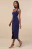 Prominent Charm Navy Halter Bodycon Tulip Midi Dress sold by Lulus
