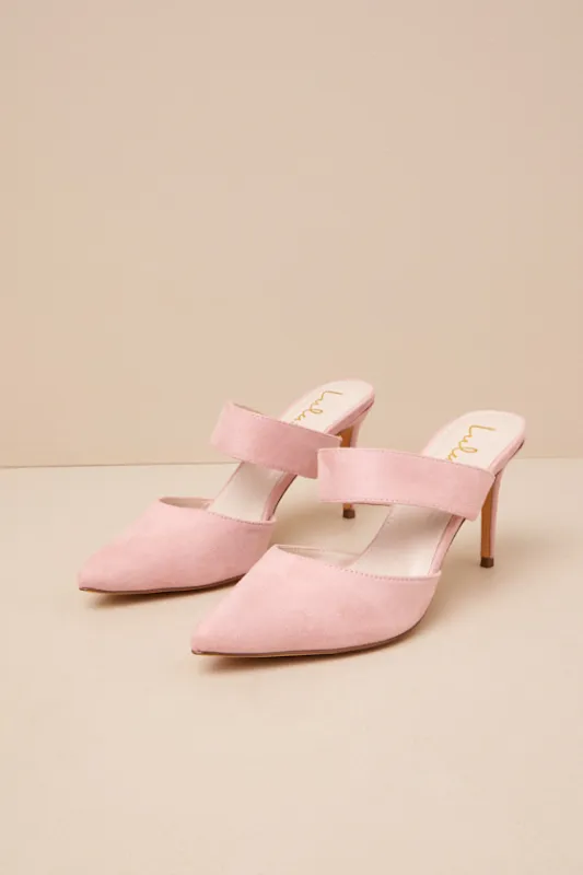 Faire Dusty Rose Suede Pointed-Toe Mules sold by Lulus