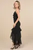 Pavani Black Sheer Chiffon Ruffled High-Low Midi Dress sold by Lulus