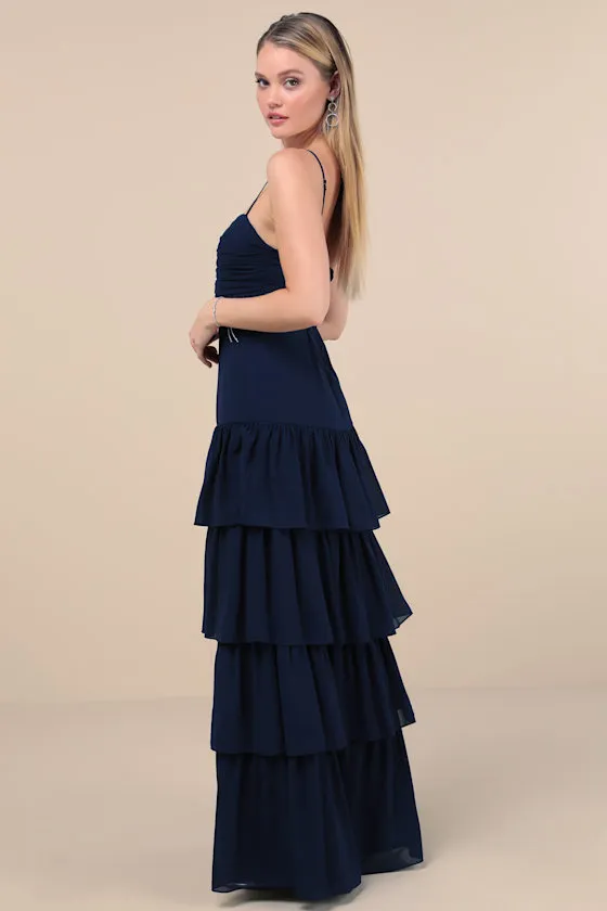Gorgeous Influence Navy Tiered Maxi Dress sold by Lulus product image thumbnail 3