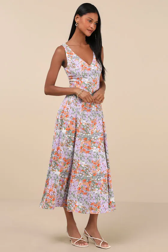 Your Only Darling Lavender Floral Print Sleeveless Midi Dress sold by Lulus product image thumbnail 2