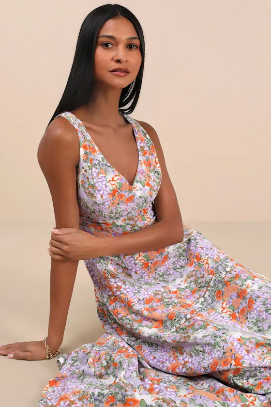 Your Only Darling Lavender Floral Print Sleeveless Midi Dress sold by Lulus product image thumbnail 4