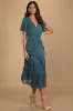 Next to You Slate Blue Swiss Dot Ruffled Midi Dress sold by Lulus