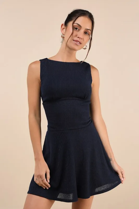 Modern Moves Navy Blue Ribbed Knit Sleeveless Mini Dress sold by Lulus