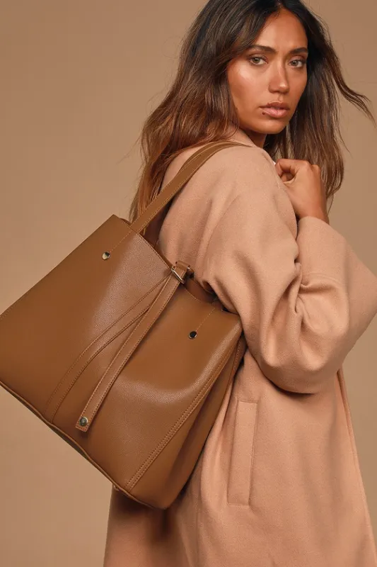 Back to Business Cognac Tote sold by Lulus