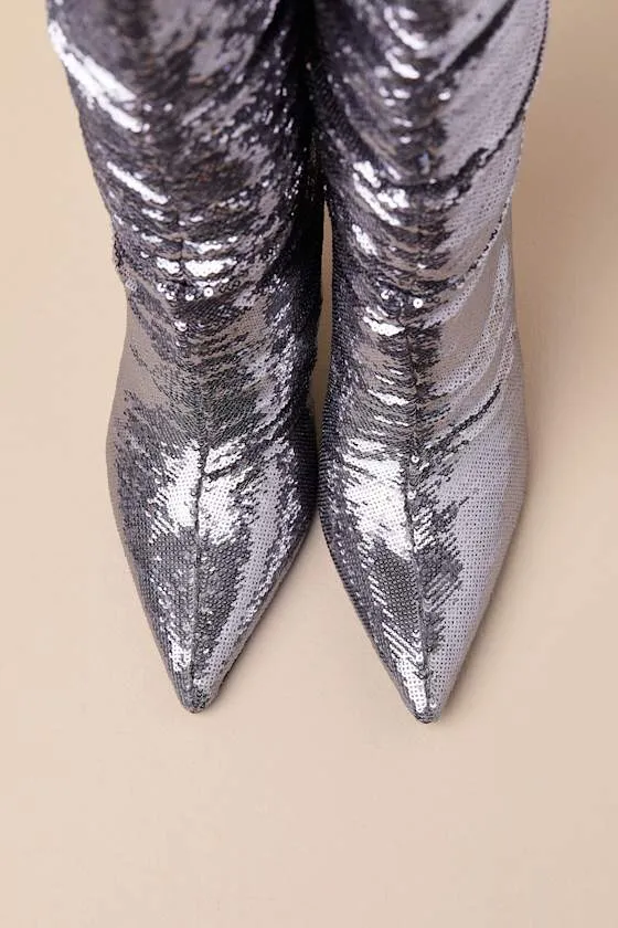 Cristean Silver Sequin Pointed-Toe Slouchy Knee-High Boots sold by Lulus product image thumbnail 3