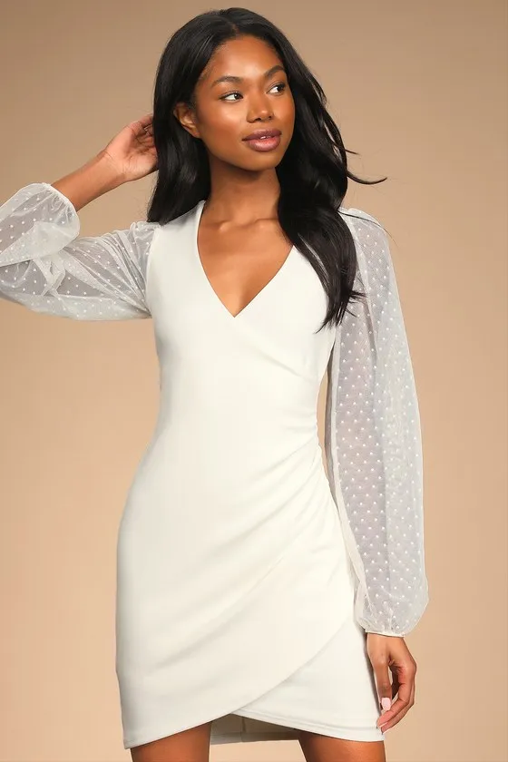 Love That Lasts Forever Ivory Balloon Sleeve Bodycon Mini Dress sold by Lulus
