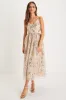 Glittery Glamour Gold Floral Embroidered Sequin Midi Dress sold by Lulus