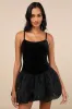 Coquette Energy Black Polka Dot Velvet Drop Waist Mini Dress sold by Lulus