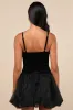 Coquette Energy Black Polka Dot Velvet Drop Waist Mini Dress sold by Lulus