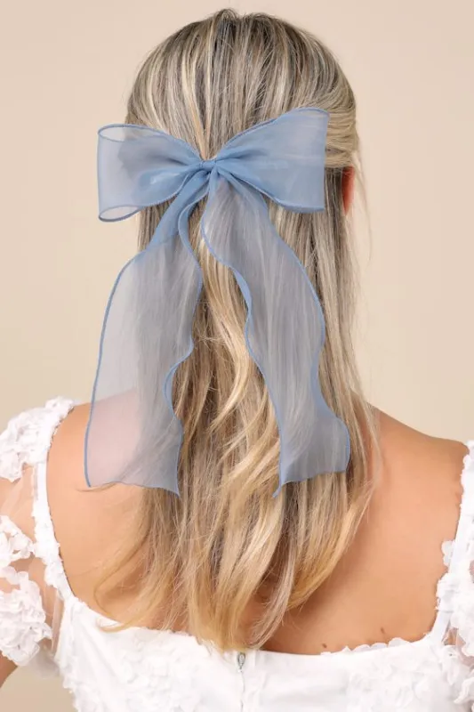 Coquette Expression Blue Organza Bow Hair Barrette sold by Lulus