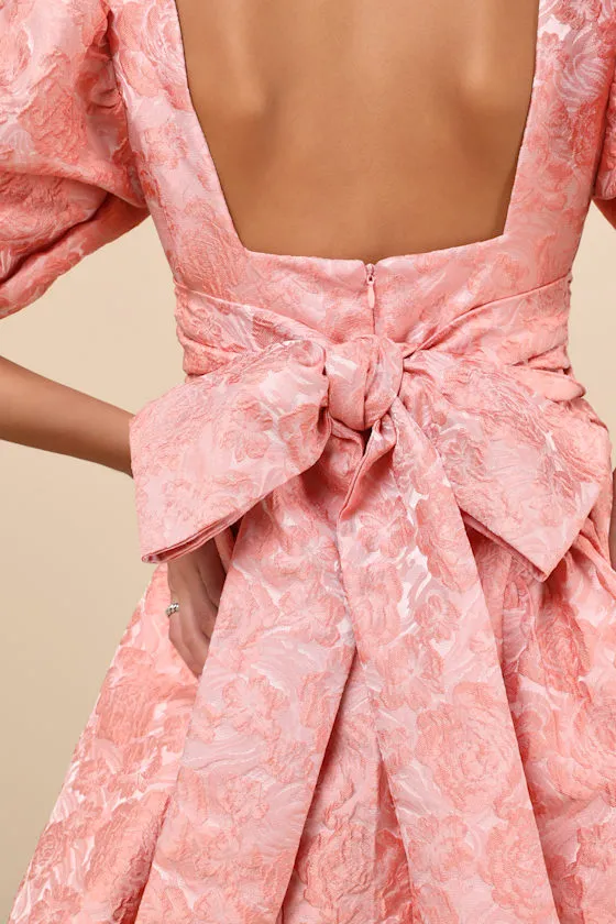 Recital Pink Jacquard Floral Puff Sleeve Mini Dress sold by Lulus product image thumbnail 4