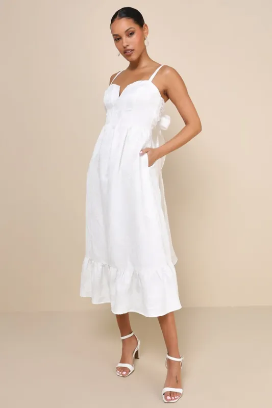 Major Perfection White Floral Jacquard Midi Dress with Pockets sold by Lulus