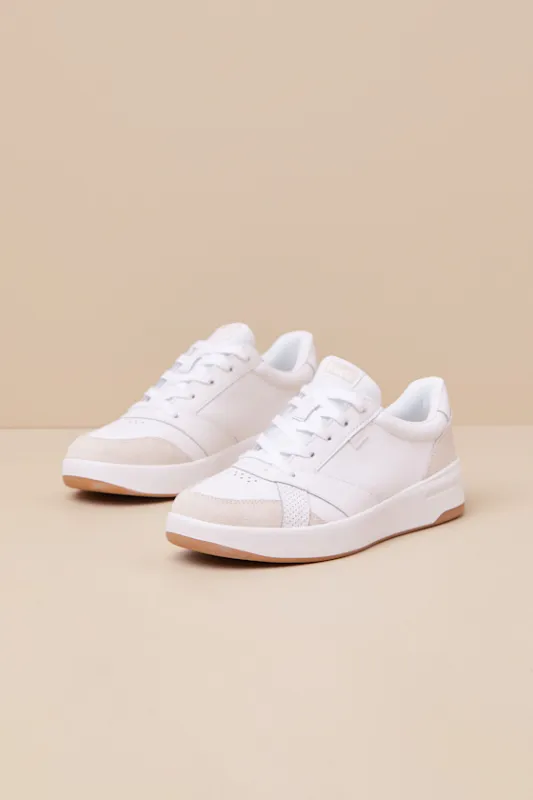 The Court White Leather Lace-Up Sneakers sold by Lulus