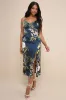 Remarkable Entrance Navy Blue Floral Print Satin Midi Dress sold by Lulus