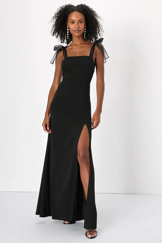 Beloved Elegance Black Tie-Strap Mermaid Maxi Dress sold by Lulus