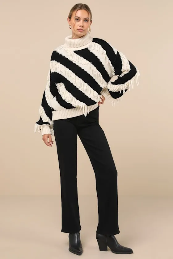 Comfy Concept Ivory and Black Striped Fringe Sweater sold by Lulus product image thumbnail 3