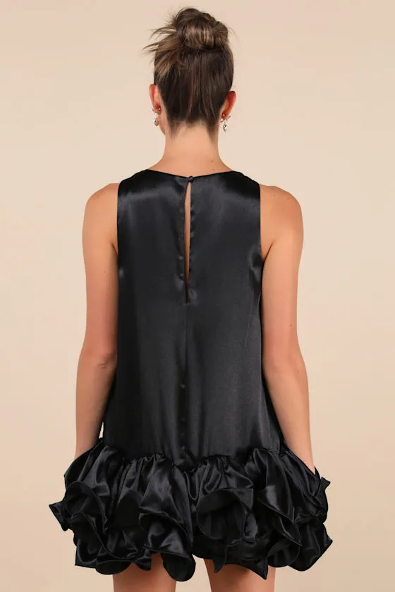 Contemporary Stunner Black Satin Ruffle Hem Shift Mini Dress sold by Lulus product image thumbnail 2