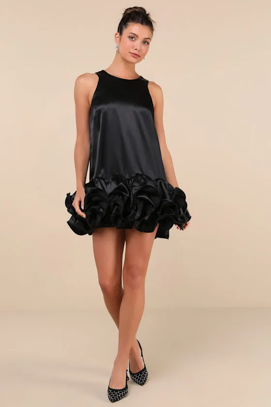 Contemporary Stunner Black Satin Ruffle Hem Shift Mini Dress sold by Lulus product image thumbnail 3