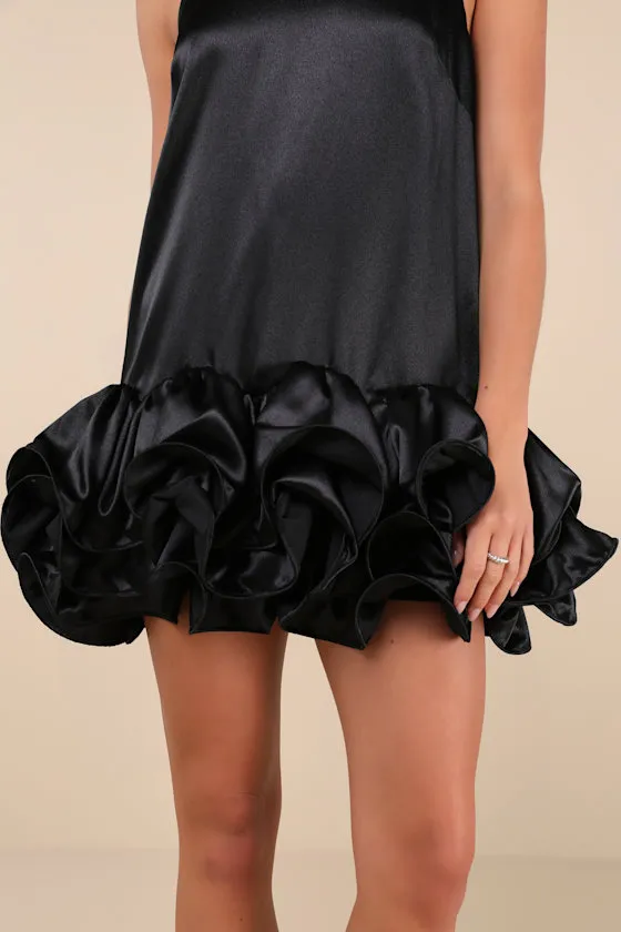 Contemporary Stunner Black Satin Ruffle Hem Shift Mini Dress sold by Lulus product image thumbnail 4