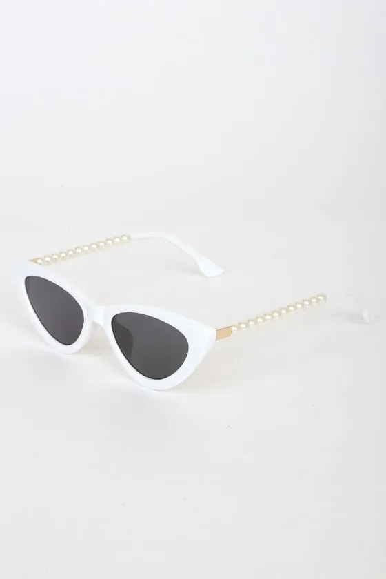Pep Talk White Mini Cat-Eye Pearl Sunglasses sold by Lulus product image thumbnail 2