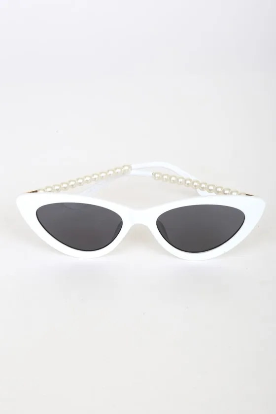Pep Talk White Mini Cat-Eye Pearl Sunglasses sold by Lulus product image thumbnail 3